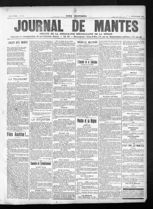 Le journal de Mantes, 6 novembre 1918, ADY Cote PER 1060