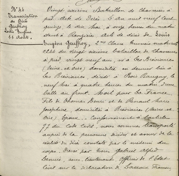 Fichier:Transcription de l'acte de décès de Louis Eugène Geuffroy 1.PNG