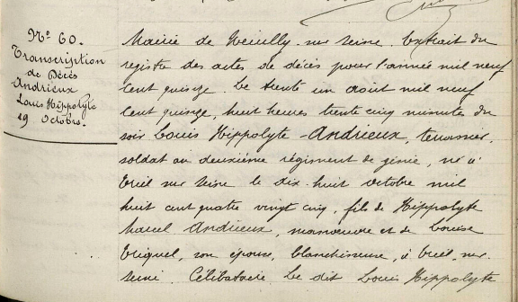 Fichier:Transcription de l'acte de décès de Louis Hippolyte Andrieux 1.PNG