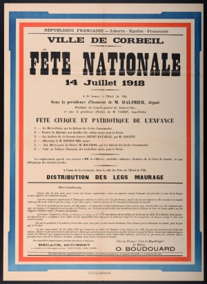 Affiche du 14 juillet 1918 à Corbeil - AD78 cote 103J17